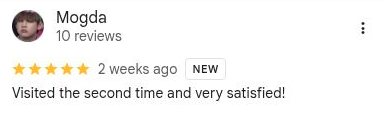 Google review by Mogda