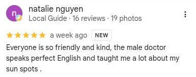 Google review by natalie nguyen